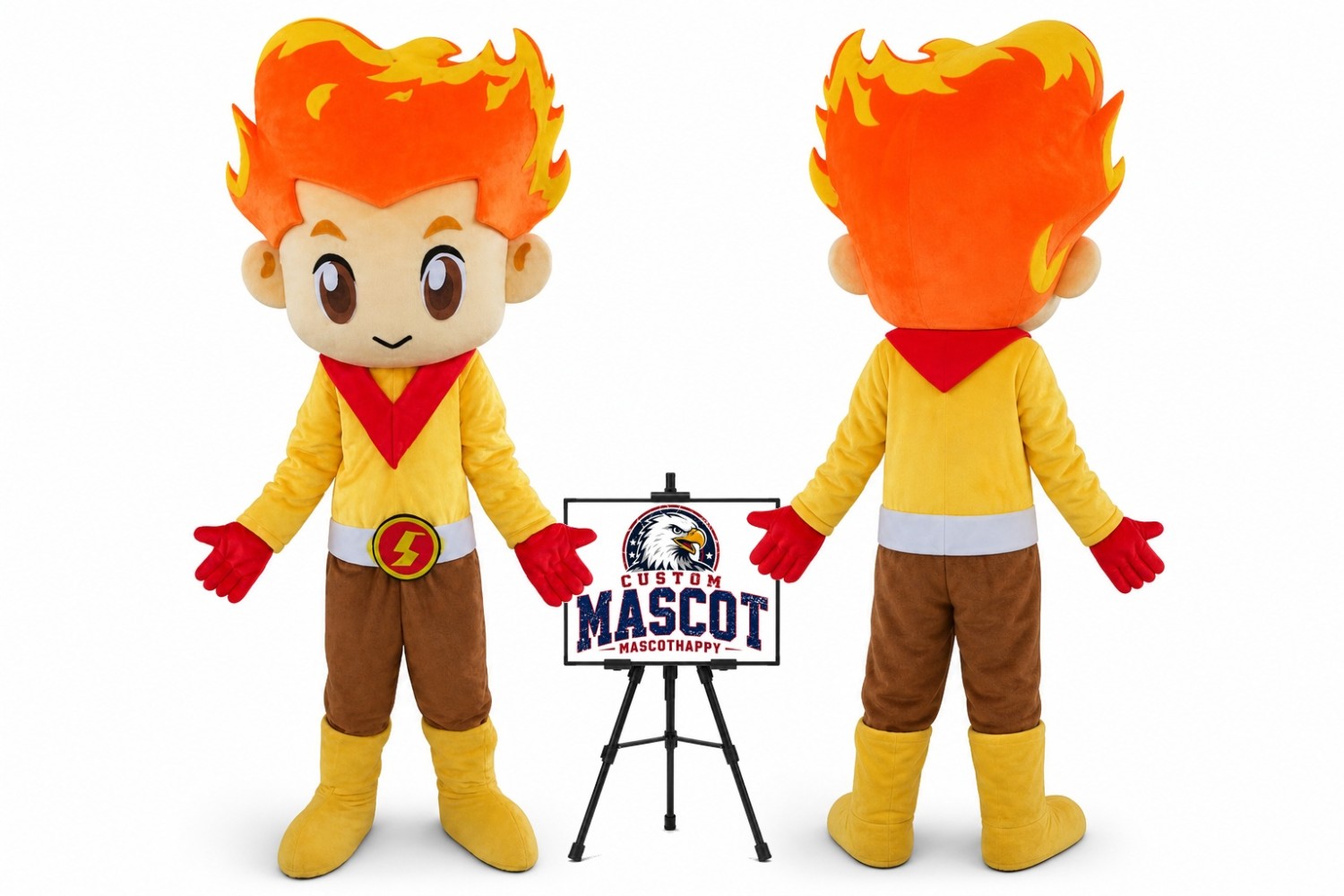 Energetic Fire Boy Mascot Costume Energetic Fire Boy Mascot Costume