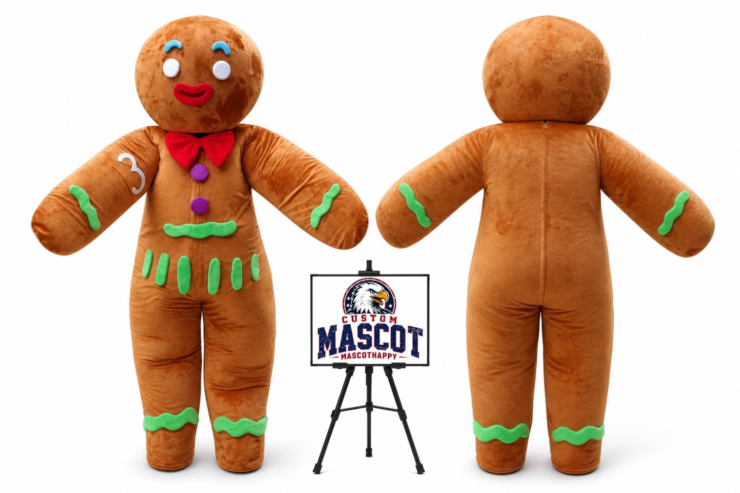 Gingerbread Man Mascot Costume for Christmas Events Gingerbread Man Mascot Costume for Christmas Events