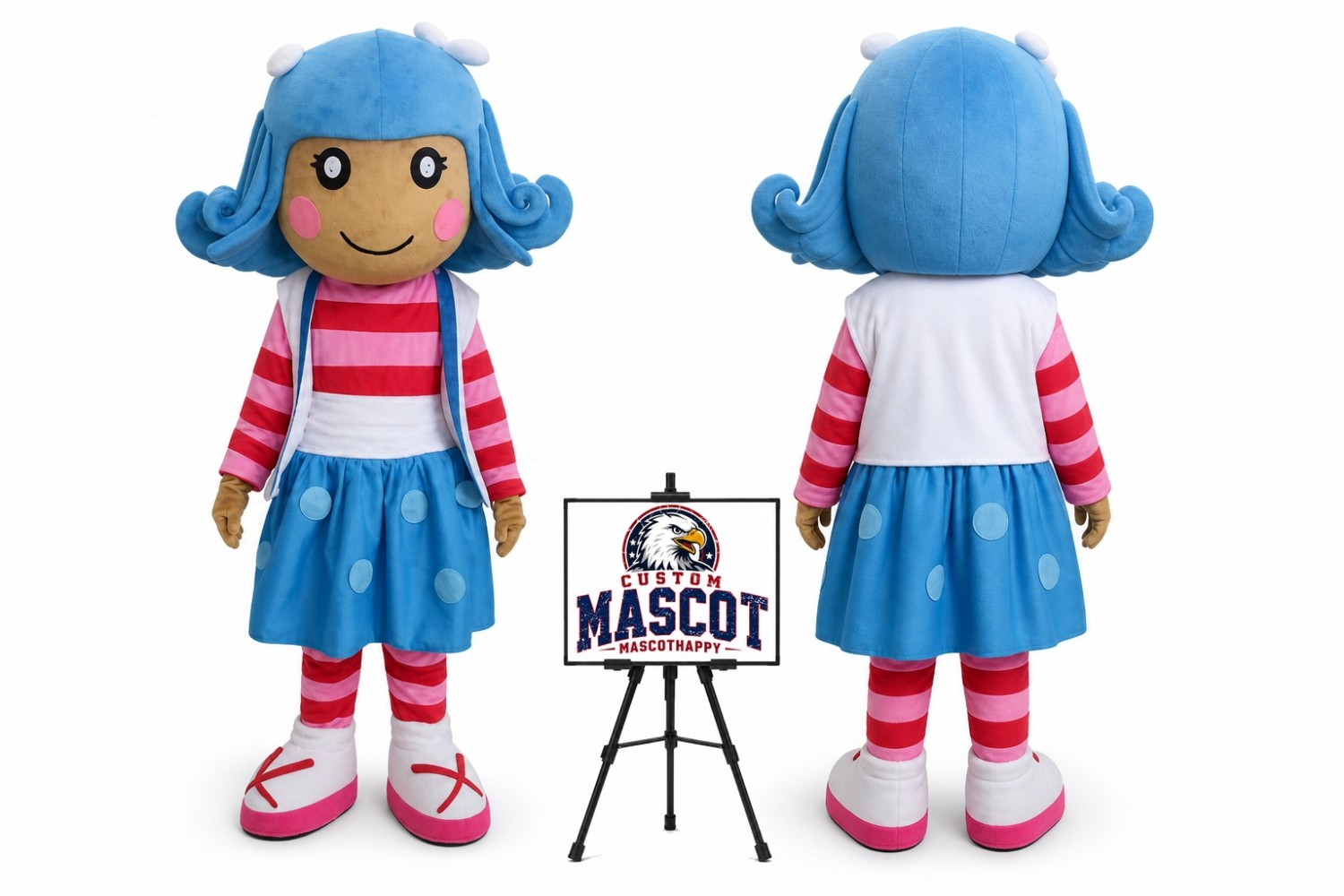 Girl With A Curly Hair Mascot Costume Girl With A Curly Hair Mascot Costume