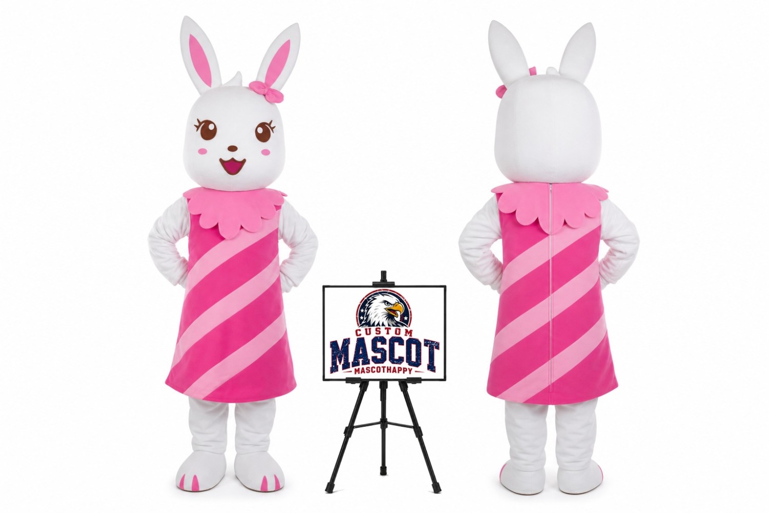 Pink Cartoon Cosplay Striped Rabbit Mascot Costume for Easter Events Pink Cartoon Cosplay Striped Rabbit Mascot Costume for Easter Events