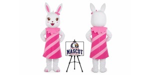 Pink Cartoon Cosplay Striped Rabbit Mascot Costume for Easter Events Pink Cartoon Cosplay Striped Rabbit Mascot Costume for Easter Events
