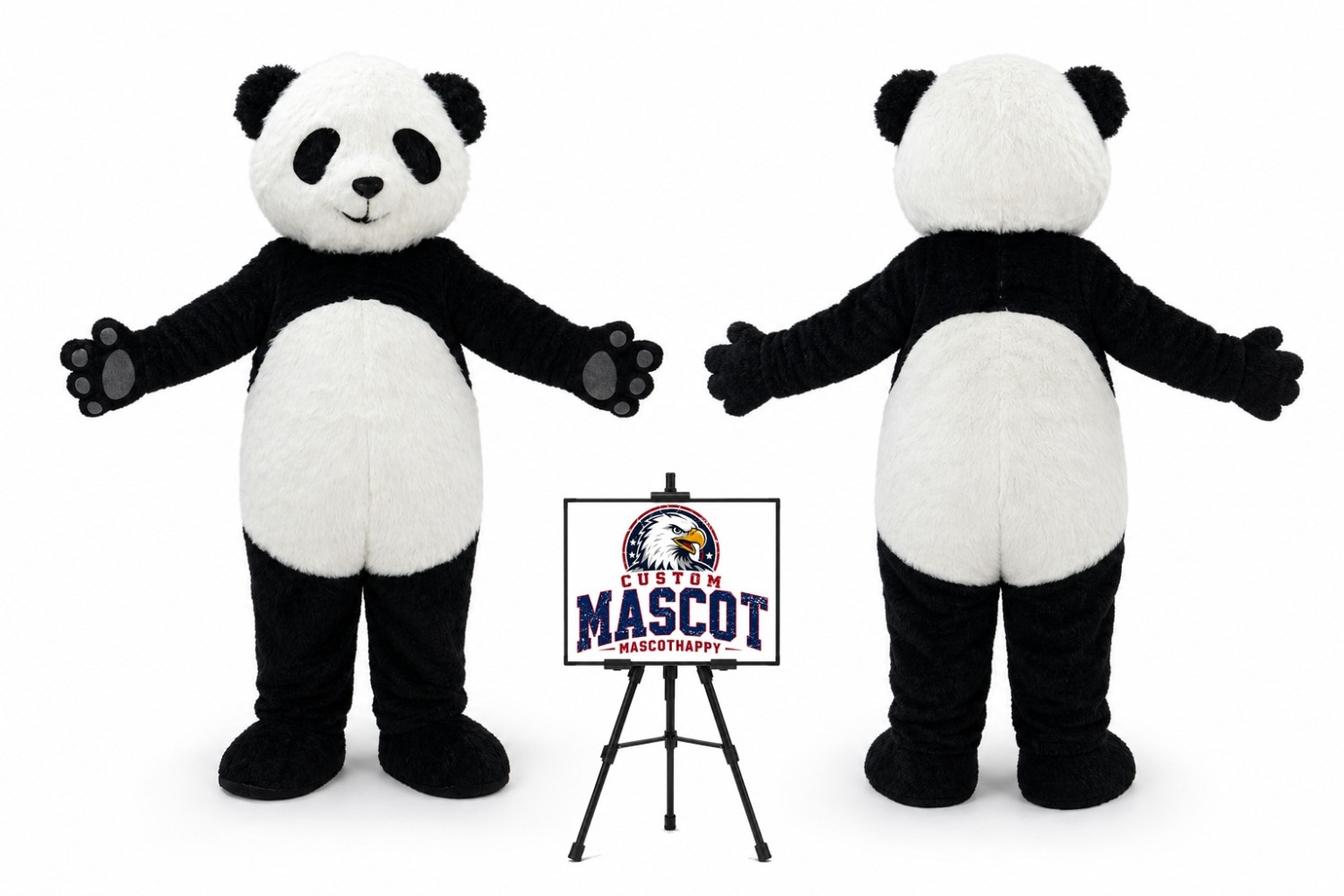 Blue Cartoon Long hair Panda Mascot Costume