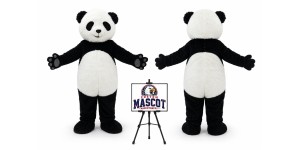 Blue Cartoon Long hair Panda Mascot Costume