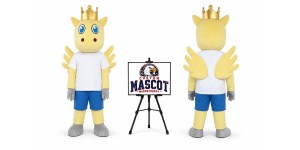 Crowned Winged Hippo Character Mascot Costume Crowned Winged Hippo Character Mascot Costume