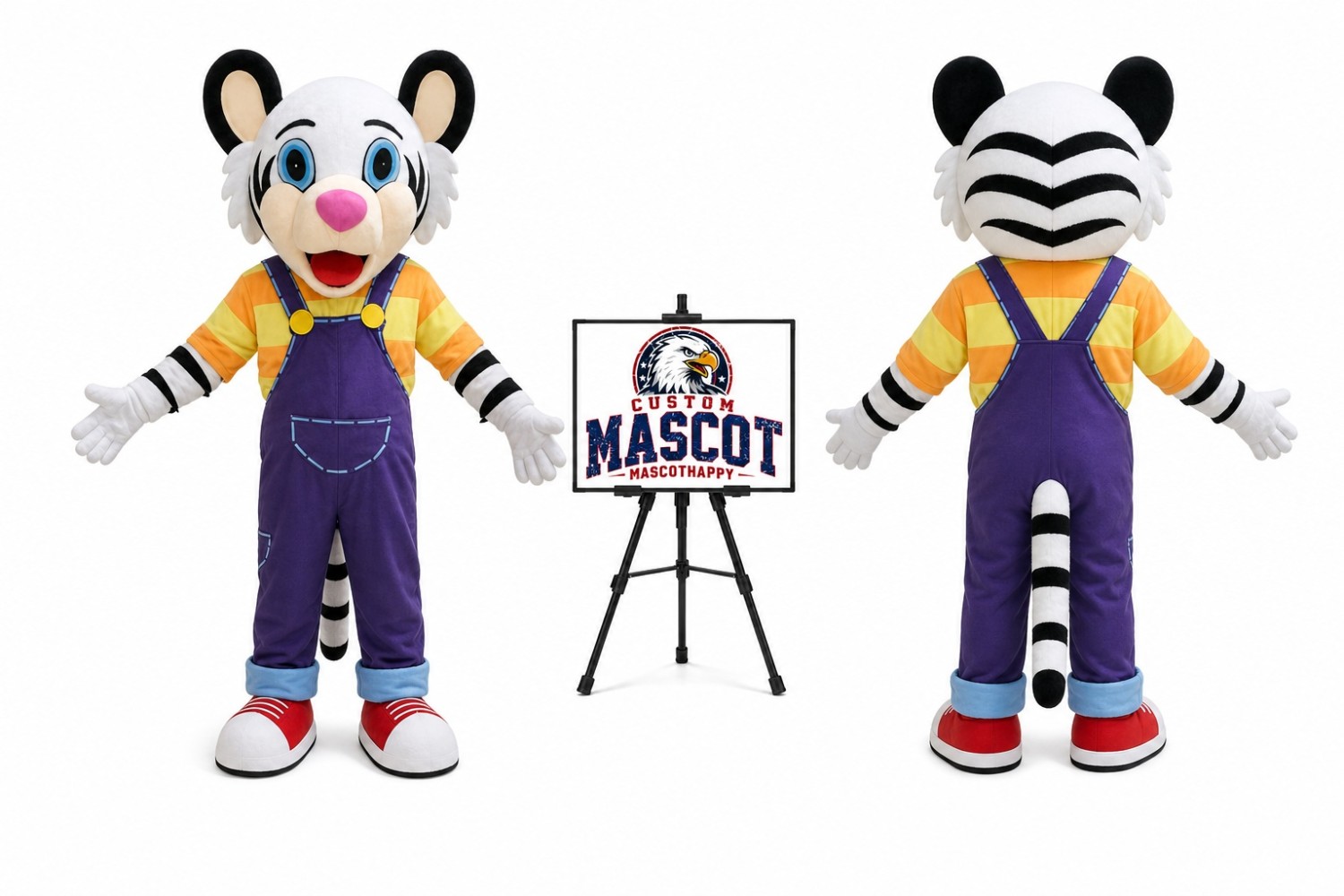 Tiger in Overalls Mascot Costume Tiger in Overalls Mascot Costume