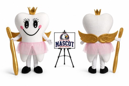 Crowned Tooth Fairy Mascot Costume for Dental Events