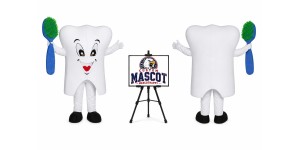 Tooth with Toothbrush Mascot Costume for Dental Events Tooth with Toothbrush Mascot Costume for Dental Events