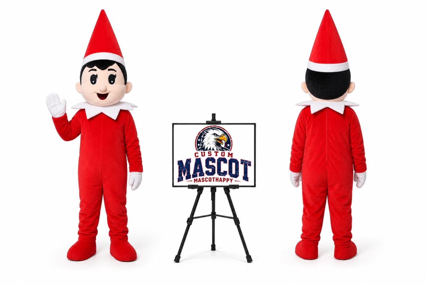 Red Adult Christmas Boy Mascot Costume for Christmas Events Red Adult Christmas Boy Mascot Costume for Christmas Events