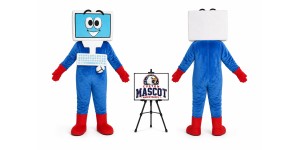 Blue Adult Computer Mascot Costume Blue Adult Computer Mascot Costume