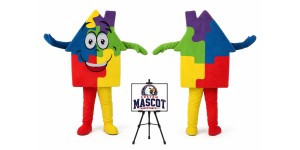 Building Block House Mascot Costume Building Block House Mascot Costume