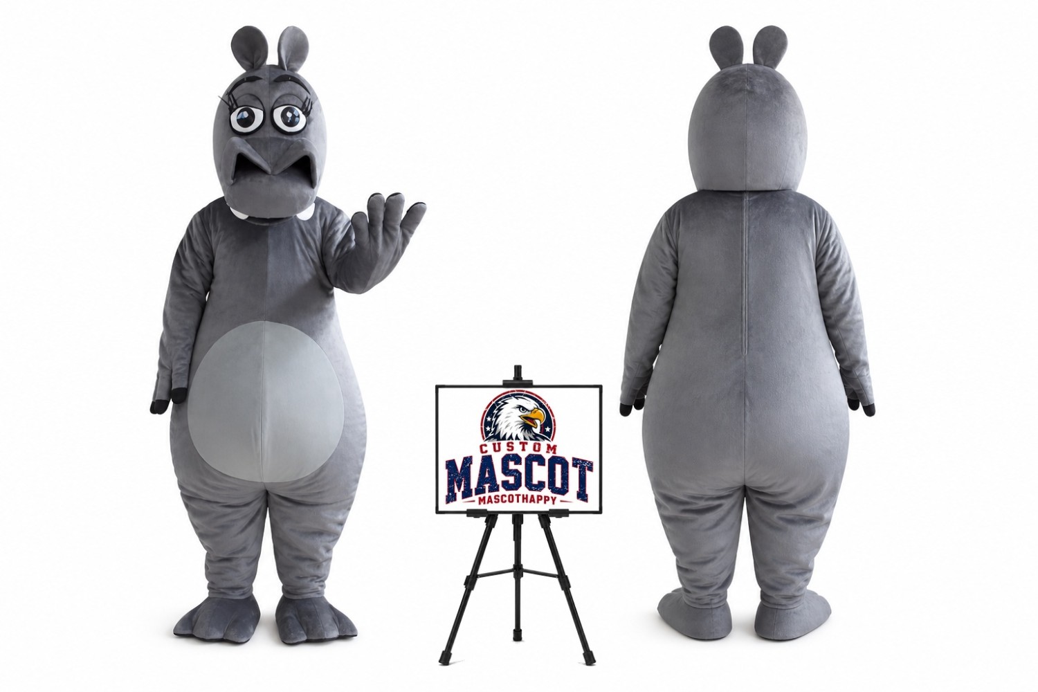 Cartoon Animal Plush Ash Hippo Mascot Costume